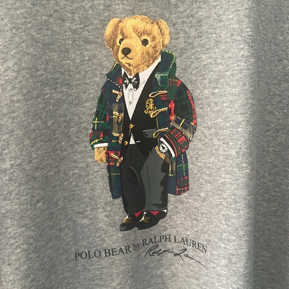 Polo Ralph Lauren Grey Duffle Coat Bear Graphic Fleece Sweatshirt Sweater XXL - Picture 3 of 4